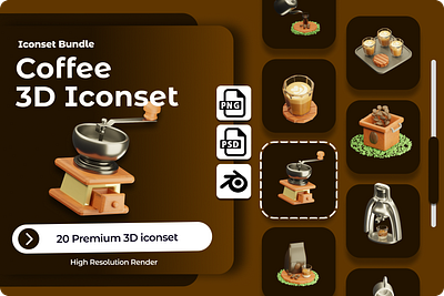 Coffee Iconset, 3D illustration 3d