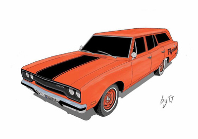 Digital Art | '70 Plymouth Belvedere Wagon car drawing design digital art digital drawing gift graphic design illustration vector