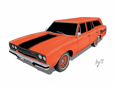 Digital Art | '70 Plymouth Belvedere Wagon car drawing design digital art digital drawing gift graphic design illustration vector