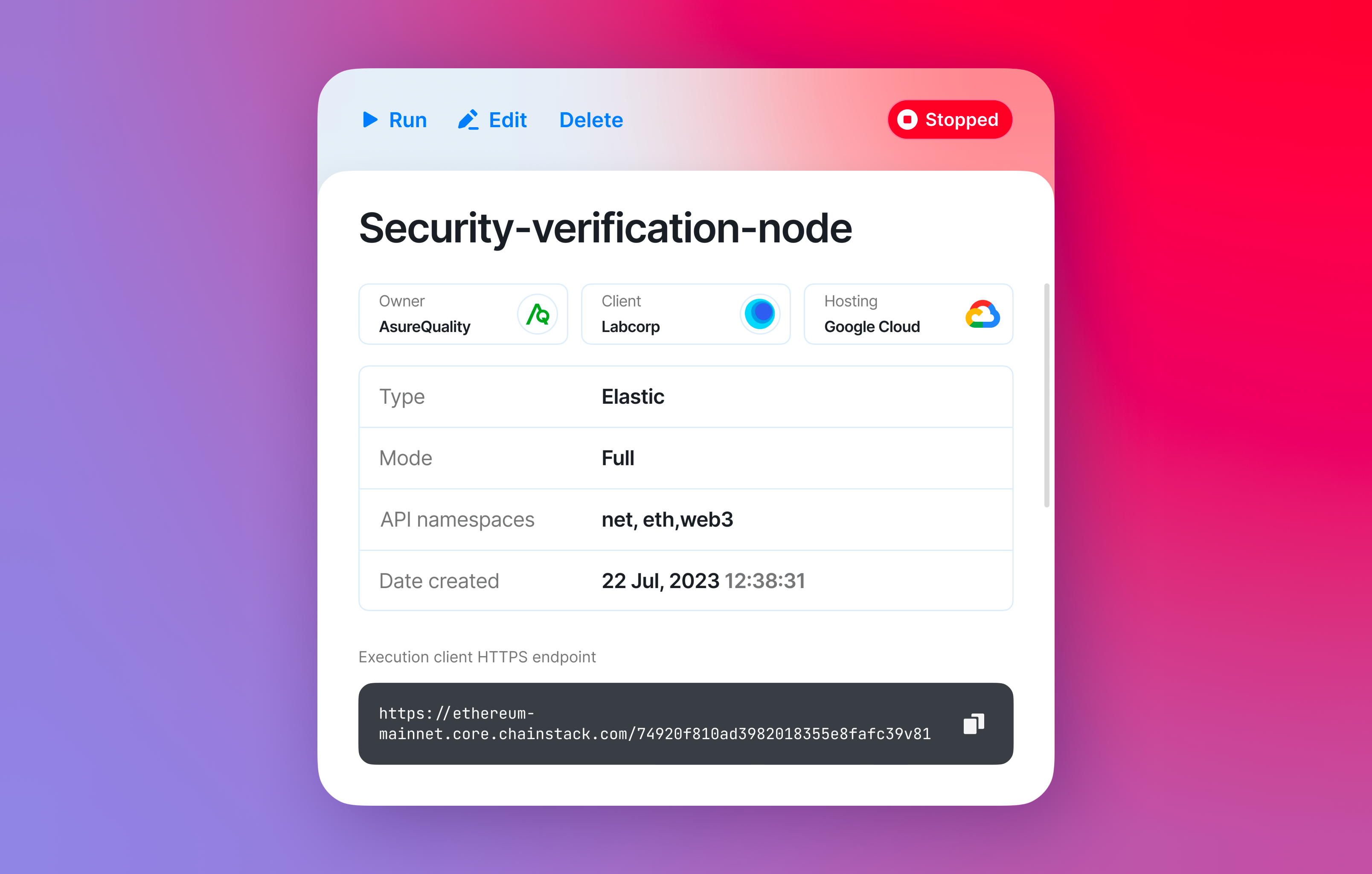 Blockchain node / details view blockchain card clean controls design details information minimal node product design saas table ui ux web3