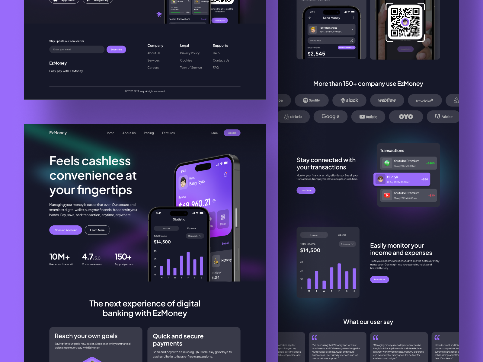 EzMoney - E-Wallet Landing Page Website bank banking banking app digital banking e wallet ewallet finance finance app financial fintech landing landing page mobile banking money savings ui wallet web design website website design