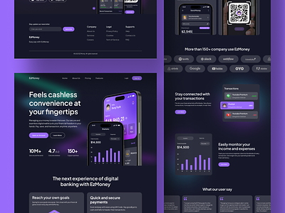 EzMoney - E-Wallet Landing Page Website bank banking banking app digital banking e wallet ewallet finance finance app financial fintech landing landing page mobile banking money savings ui wallet web design website website design