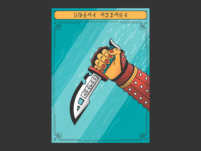 Sneak attack affinity designer armor card critical dagger hand illustration knife nft procreate runes sneak sneak attack stab stealth studded leather texture tezos thierry fousse