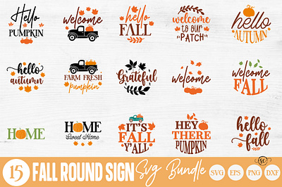 Fall Round Porch Signs SVG Bundle Autumn Sign Design Cut Files circle autumn sign