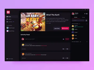 Desktop Game Launcher - Home dark dashboard desktop app game playful ui ux windows