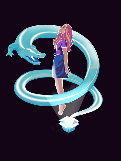 Dragon and the girl graphic design illustration isometric ui vector