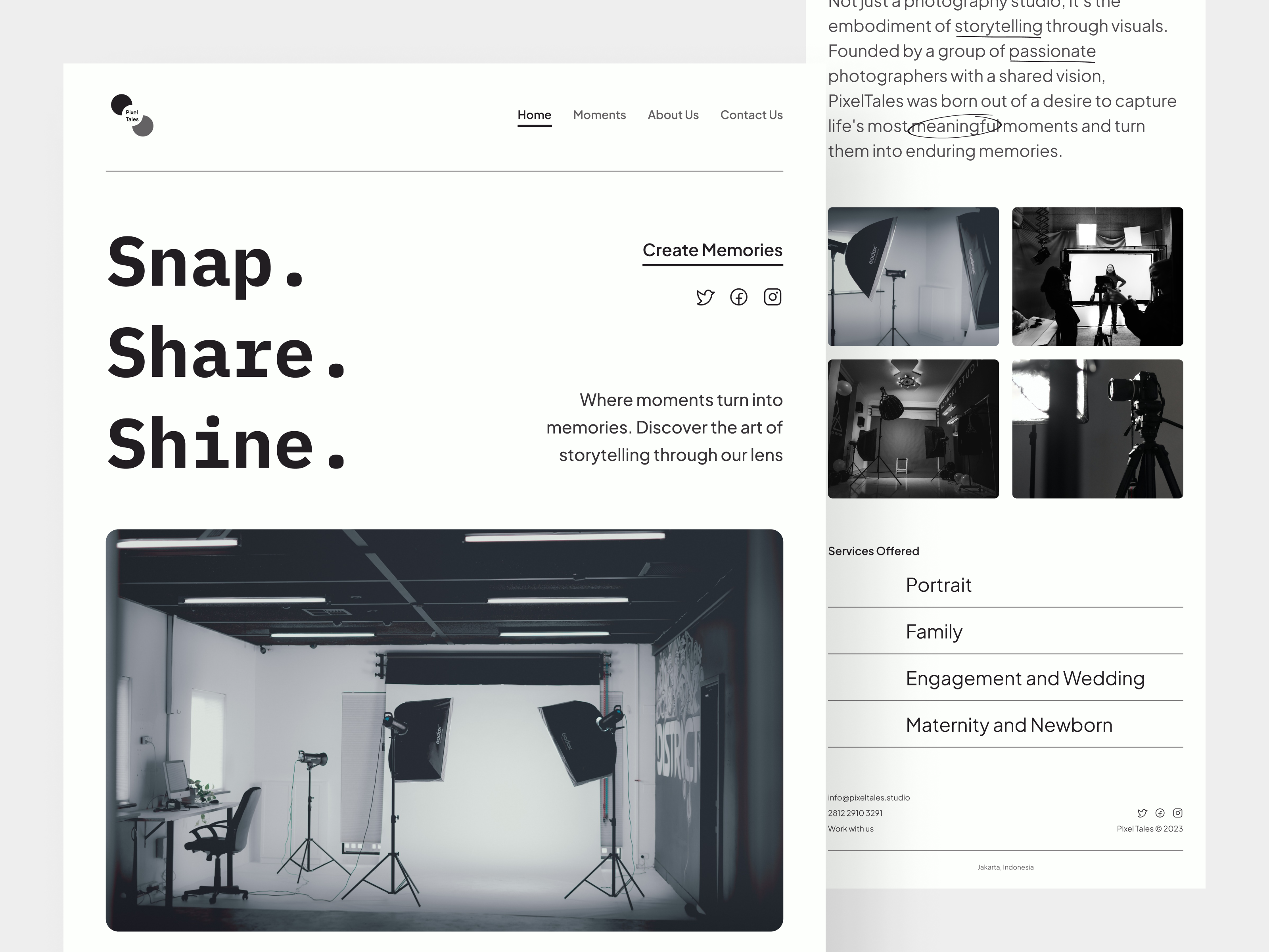 PixelTales - Studio Landing Page Animation agency clean design landing page landingpage marketing photo photo studio photography studio ui ux web design