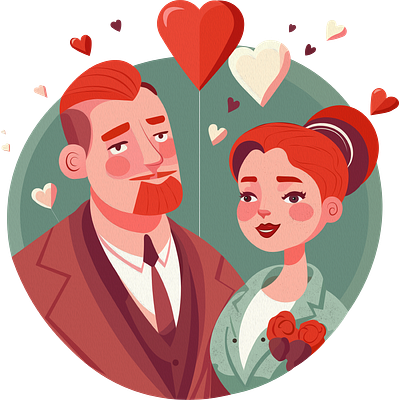 Red haired couple illustration balloons circle couple graphic design illustration illustrator love man and woman red haired valentines day vector