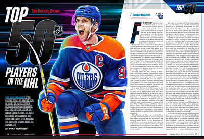 The Hockey News - Top 50 (Editorial) article collage design editorial graphic design hockey kaprizov makar mcdavid nhl photoshop tkachuk