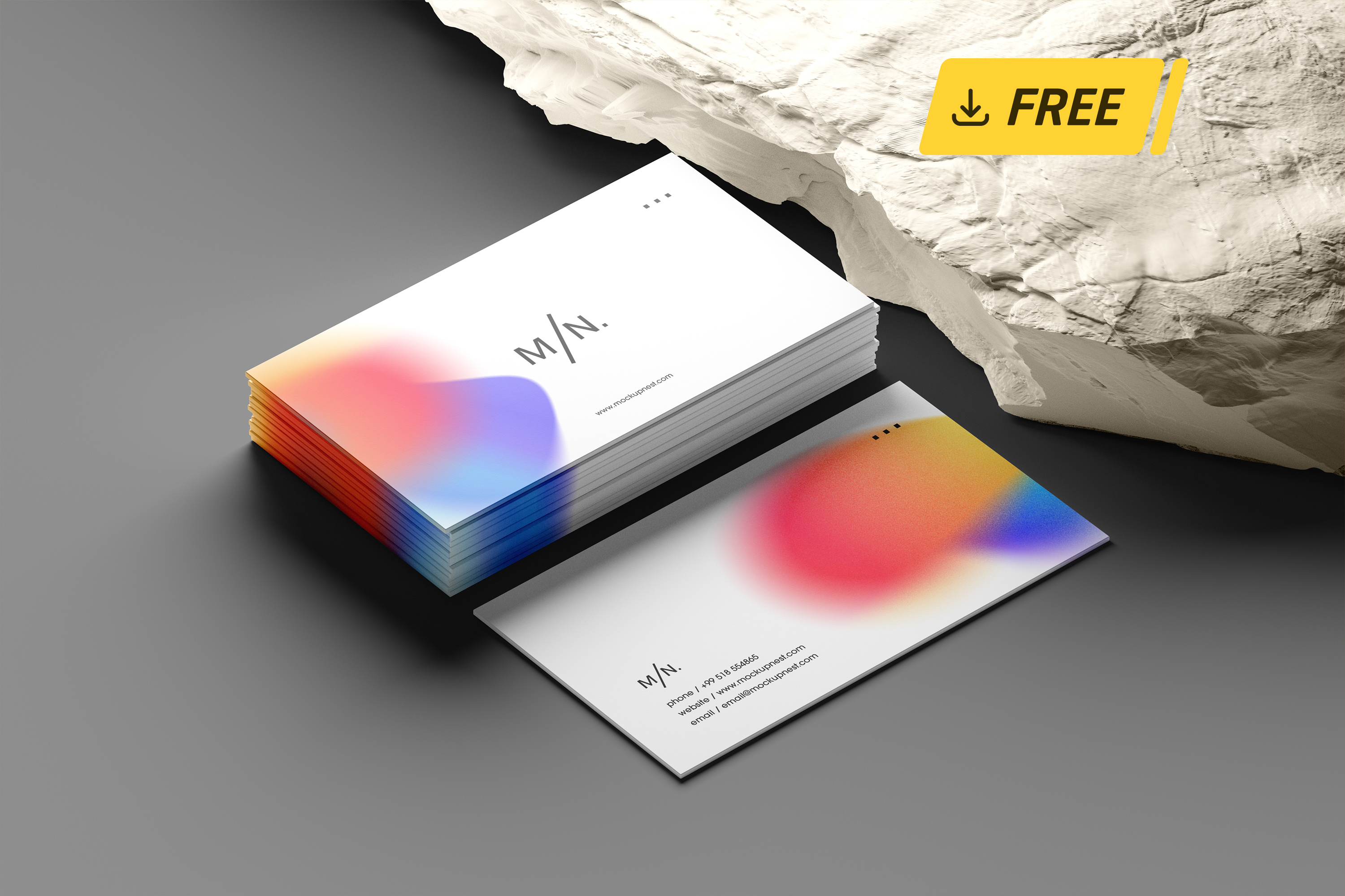 Free Business Card Mockup With White Rock 😍 business card card card mockup cards design free free design free mockup free mockups free psd freebie graphic mockup mockups rock rocks stone white