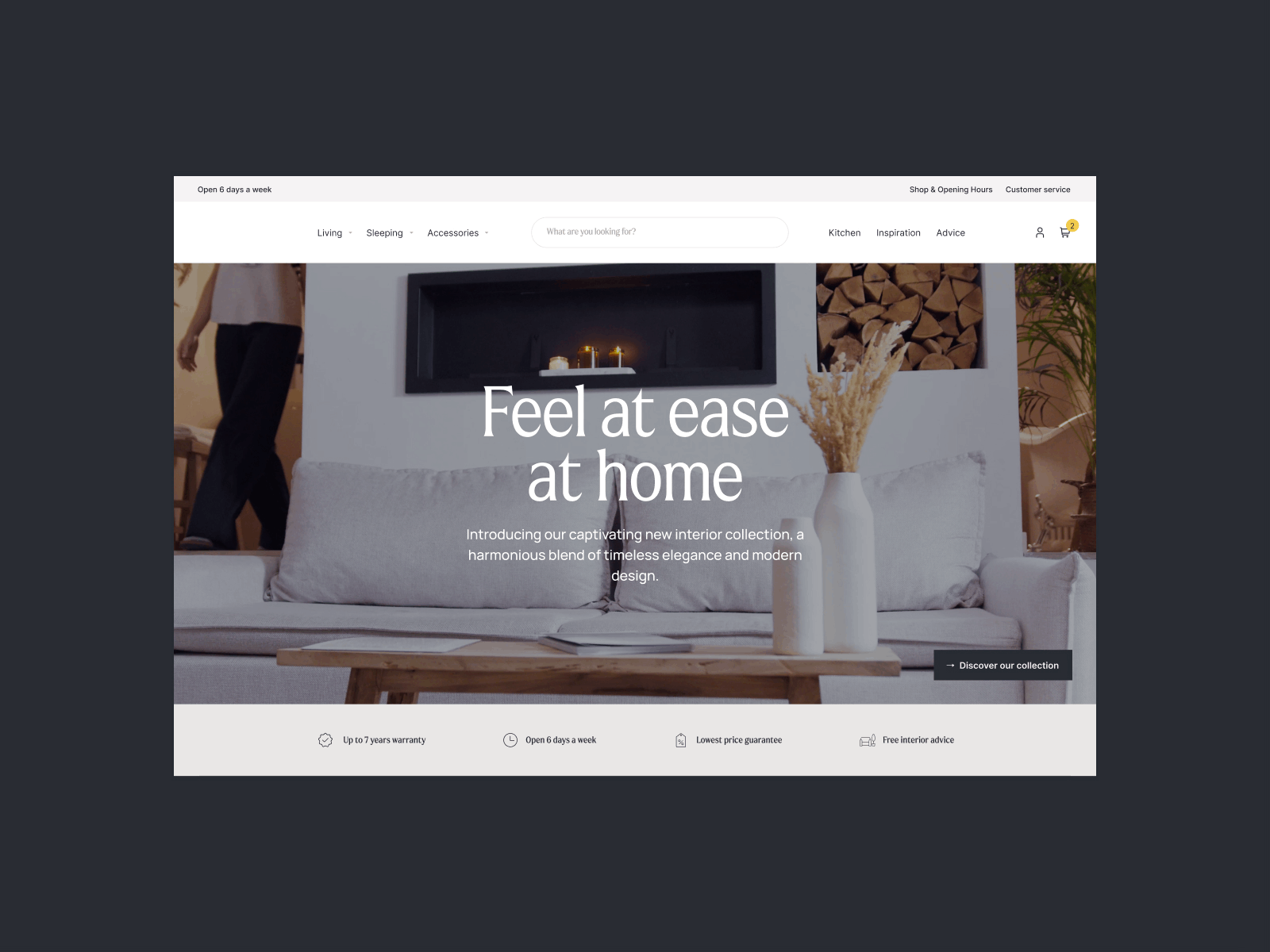 E-commerce layout 🪑🛋 beige clean dark design ecommerce grey home interface interior landingpage serif typography ui web webdesign website white