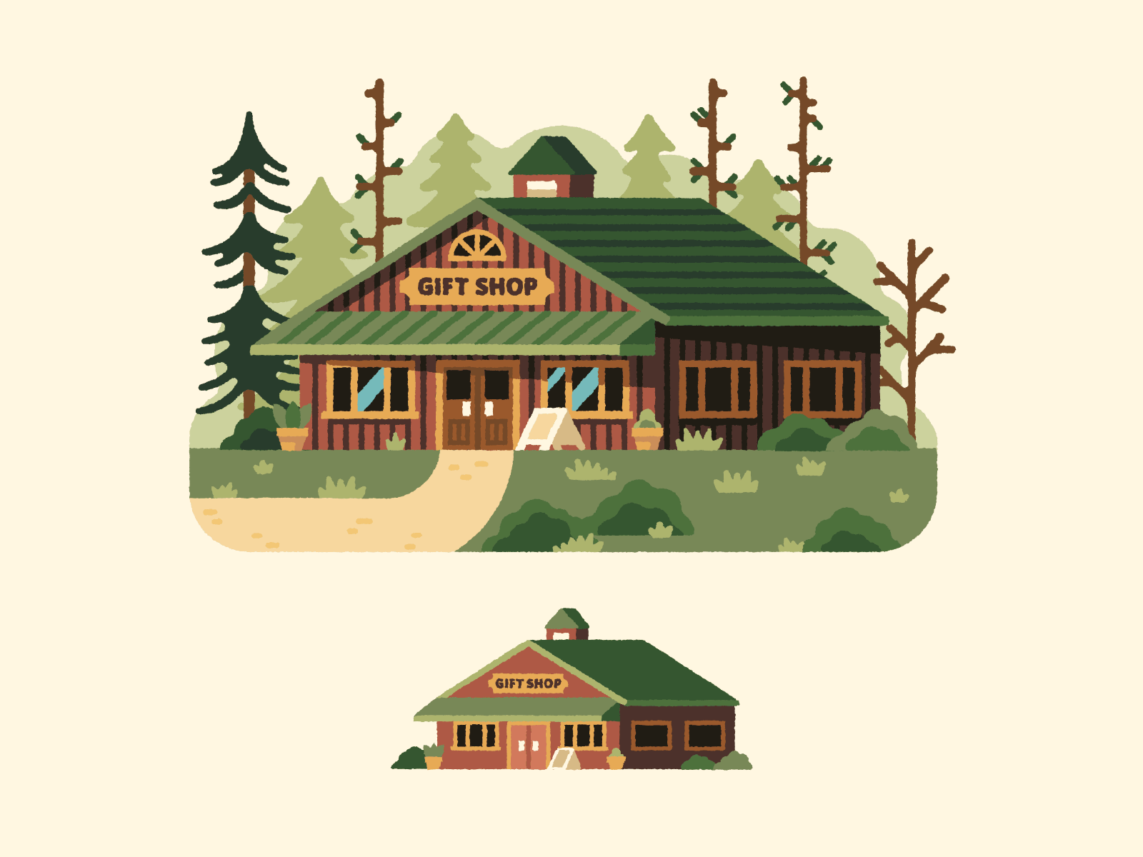 Oregon State Park Facilities cabin facilities forest gift shop icons illustration library lighthouse museum national parks oregon parks plants restroom state trees vector yurt
