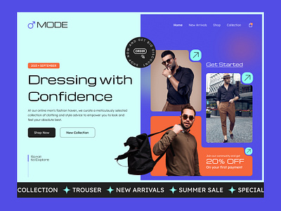 MODE | Men Fashion Website Design blue clothing clothing shop dress ecommerce fashion landing page male men men fashion modern online store pixelean shop ui uiux web design website