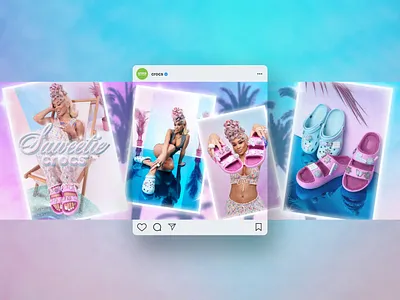 Saweetie x Crocs | Key Campaign Creative 001 blue branding carousel crocs design direction graphic design instagram logo logo design logotype mockup palm trees photoshoot pink saweetie social social media ui water