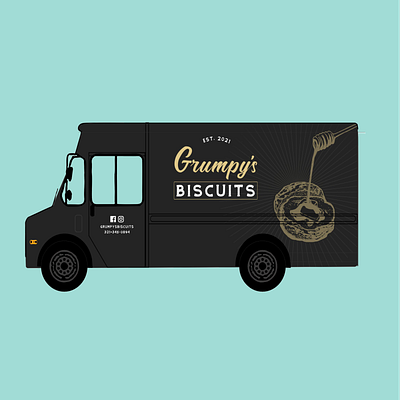 Grumpy's Biscuits Food Truck black branding food truck gold illustration logo packaging restaurant design