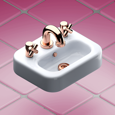 Good morning or Mini Sink 3d arnold bathroom c4d ceramic cinema4d gold isometric kawaii render