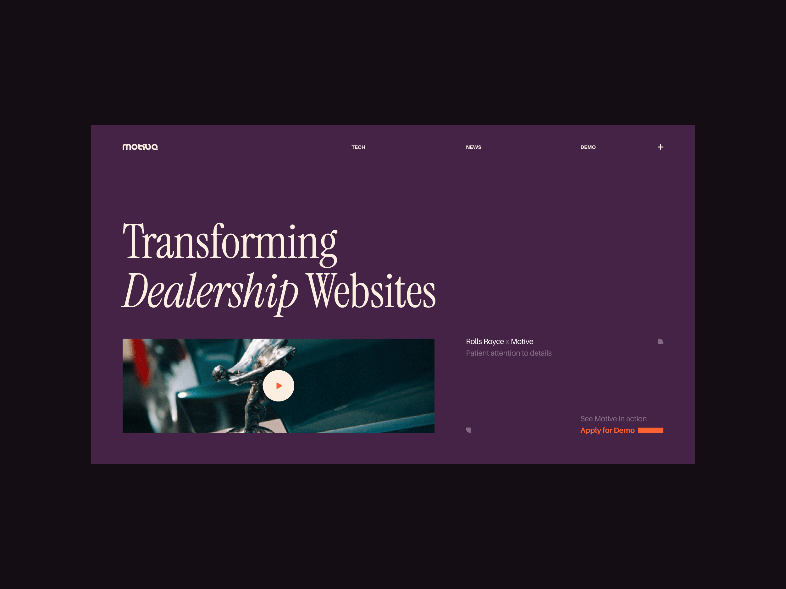 Motive® | Website automobile automotive cars dealership hero section motive rolls royce ui ux website website design