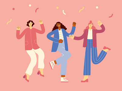 Girls just want to have fun cartoon celebrate character cheerful dance female festive flat design fun funny girls happy illustration joyful party people teenager vector woman young