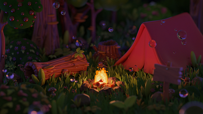 Bubbly Campsite 3d 3d modeling blender cute cute 3d graphic design stop motion