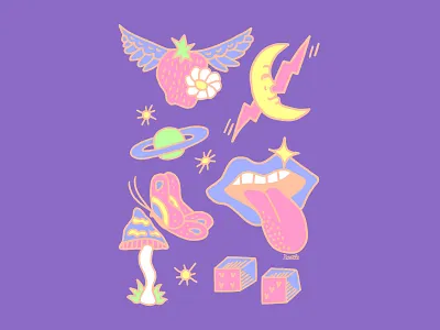 Girlypop Flash Tattoo Design feminine flash girly graphic design hand drawn pastels procreate tattoo