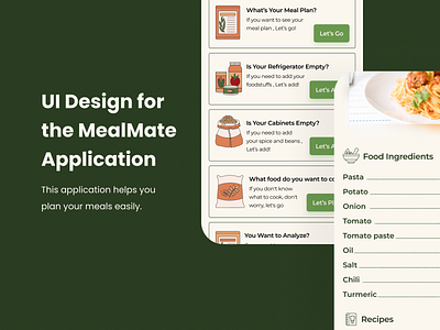 UI Design for the MealMate Application app design appdesign figma design food app design recipe desing ui ui design uidesign uiux uxui