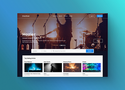 Eventhub 🎶🎸 booking app branding colour concert daily dailyui day 070 design event event listing graphic design illustration listing minimalistic ticket booking tickets ui ux web design web development