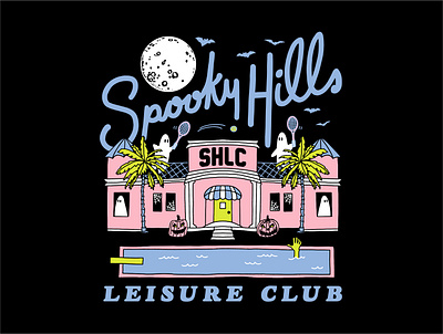 Spooky Hills Leisure Club Design beverly hills california ghost graphic design halloween illustration palm tree pool retro design spooky t shirt design