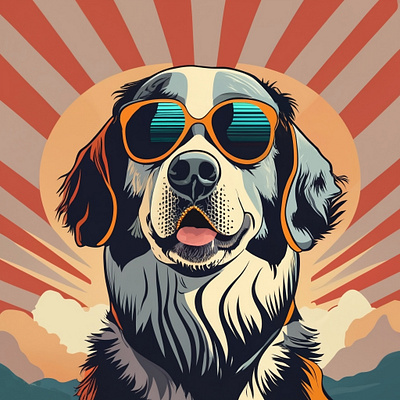 Vector T-Shirt Design, Cool Classic Berner Dog, Old Sunset background dog graphic design old sunset poster wallpaper