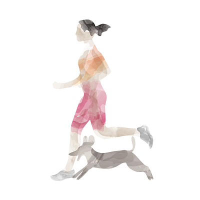 Girl running with a dog digital art digital watercolor dog illustration jogging vector