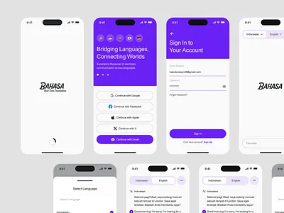 Bahasa - Real-Time Translation Application application bahasa clean design language learning mobile app translate translation translator travel voice words