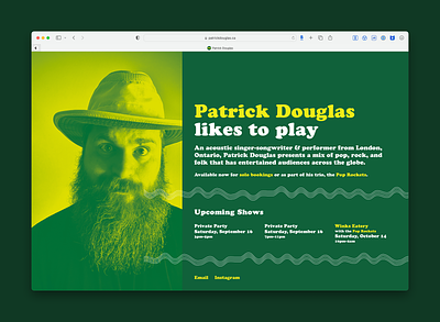 Patrick Douglas Landing Page cooper black green landing page music musician website
