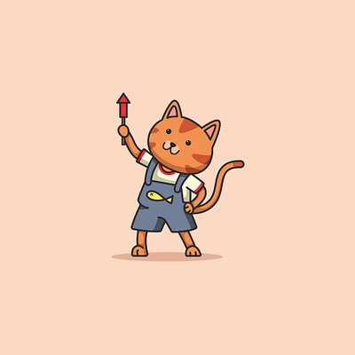 Cute Cat Playing Firework animal cartoon cat cute design funny illustration logo