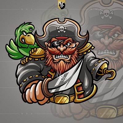 Pirate apparel bird character clothing brand commission esport esportlogo gaming halloween illustration logo mascot nft nftcreator ocean one eye parrot pirate sea ship