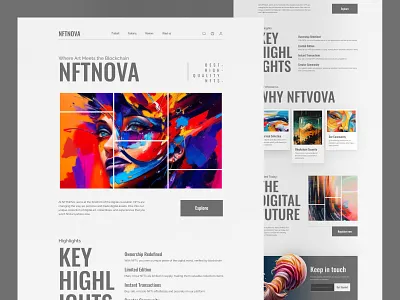 Landing page UI for NFT abstract art blockchain bold card ui clean flat graphic design hero homepage illustration landing page minimal modern nft typography ui ux web web 3.0 webdesign