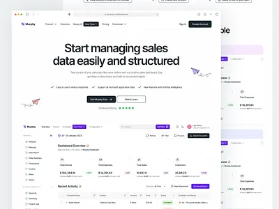 Murphy - Sales Management Landing Page analysist chart clean crm dashboard home landing management page report saas sales sales management team management ui uidesign web design