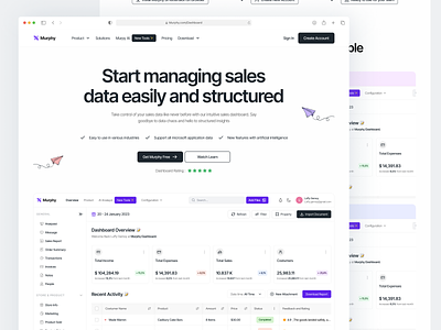 Murphy - Sales Management Landing Page analysist chart clean crm dashboard home landing management page report saas sales sales management team management ui uidesign web design