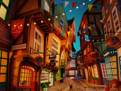 The Shambles 3d 3d art animation b3d blender cozy diagonalley digitalart diorama harrypotter illustration isometric landscape medieval modeling render street travel wizardingworld york