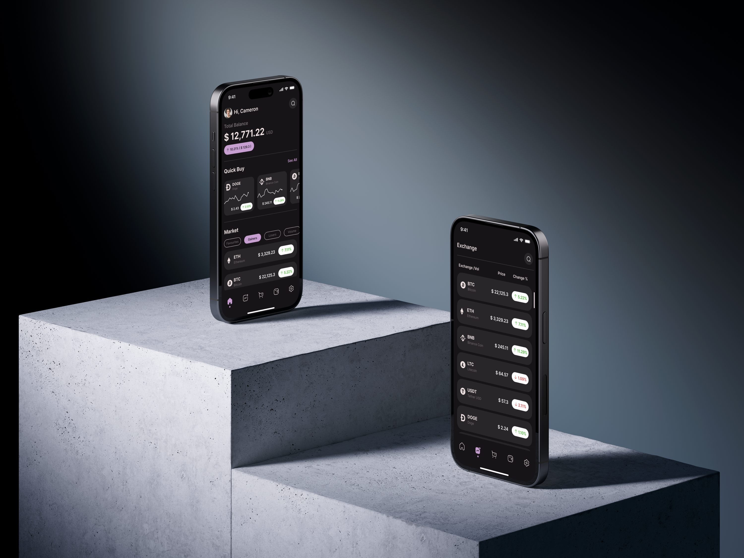 Crypto Platform - Concept App application bitcoin credit card crypto dark mode dashboarding design exchange finance app fintech graph market minimal pay payment rebound recieve transactions ui uiux