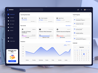 Online Course Dashboard analytics course creativedashboard dark dashboard education education platform learning online course saas student tabs user interface webapp webdesign