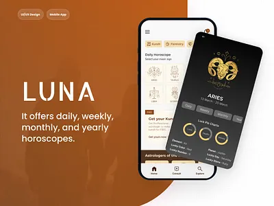 LUNA (It Offers daily, weekly, monthly, and yearly horoscopes) animation branding design graphic design illustration logo motion graphics ui ux website
