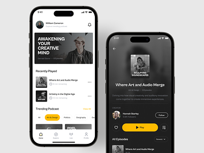 Mireng - Podcast Mobile App app design clean design live music music app player podcast podcast app simple social stream streaming ui