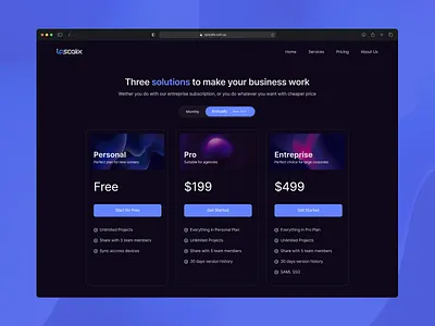 Pricing Page - Design Exploration abstract dark mode design desktop plan pricing pricing page service subscription ui uiux upscalix ux web design website