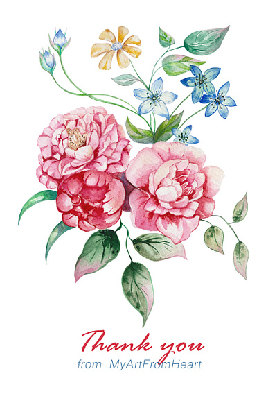 postcard watercolor flowers bouquet