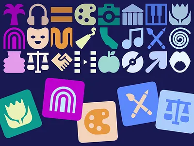 CA Arts – Icon System arts education arts policy bold branding california colors flip cards graphic design grid icon set icon system icons illustration minimalistic modern motion graphics nonprofit paint symbols vector