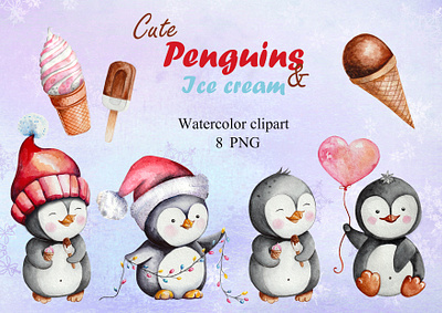 penguins ice cream winter clothes