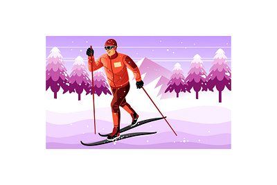 Cross Country Skiing Illustration cold