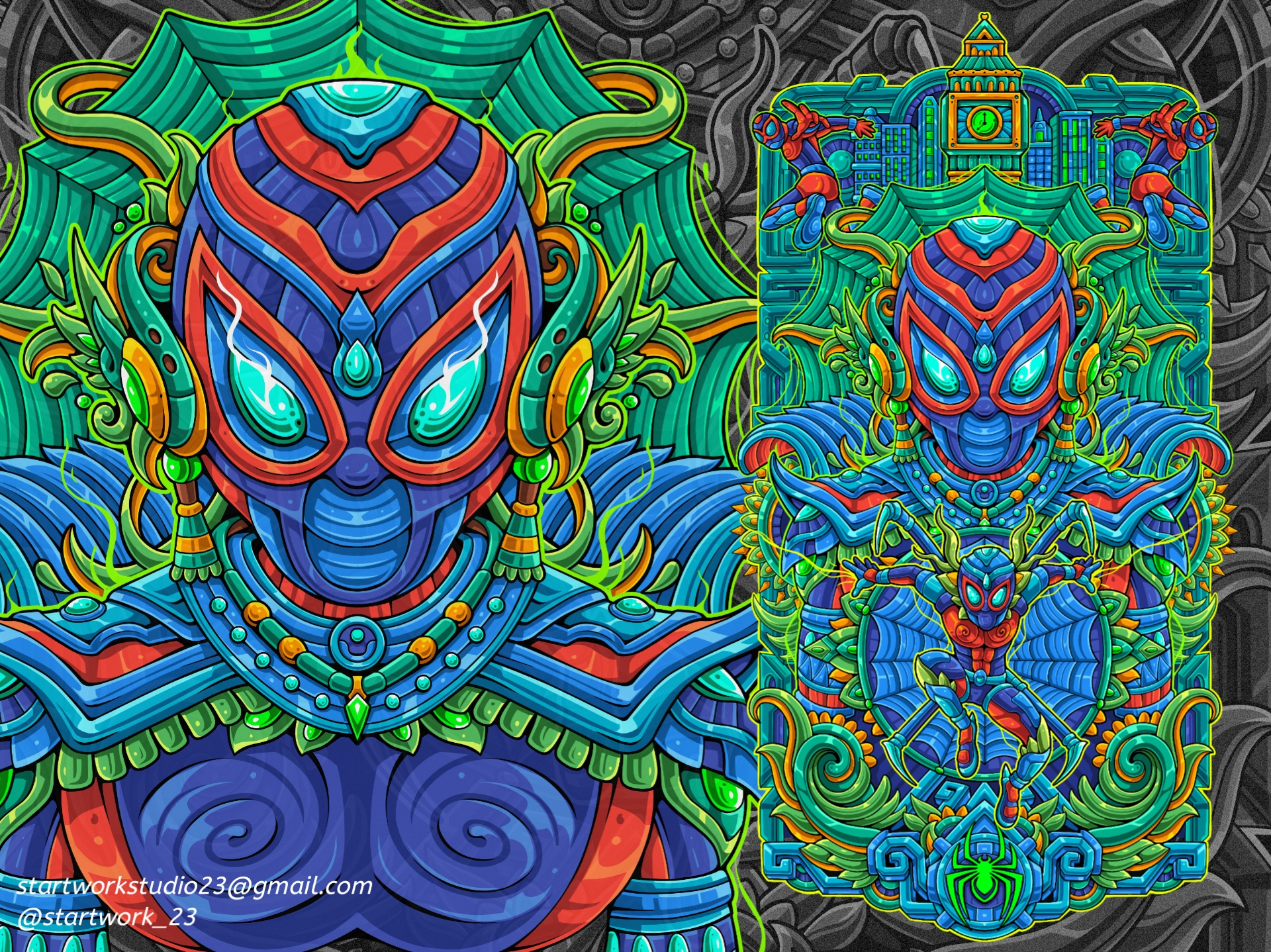 SPIDERMAN INTO THE ORNAMENT VERSE character design cover art cover design digital art doodle fanart geometry art graphic design mandala art marvel marvel comics spiderman spiderman fanart vector art zentangle art