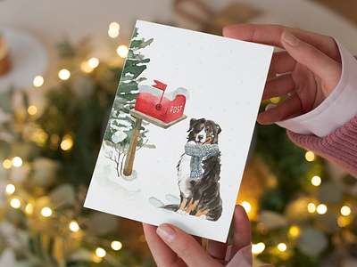Watercolor Digital Christmas Greeting Card christmas card dog graphic design illustration mockup