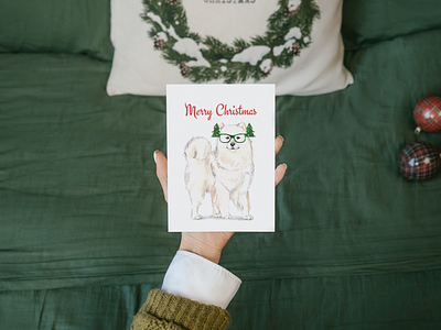 Christmas Greeting Card Design christmas dog illustration mockup samoyed