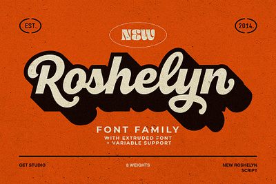 New Roshelyn Font Family casual clean elegant extrude family familyfont font free freebie freefont graphic design handlettering logo retro typeface typography variable variablefont vintage weight